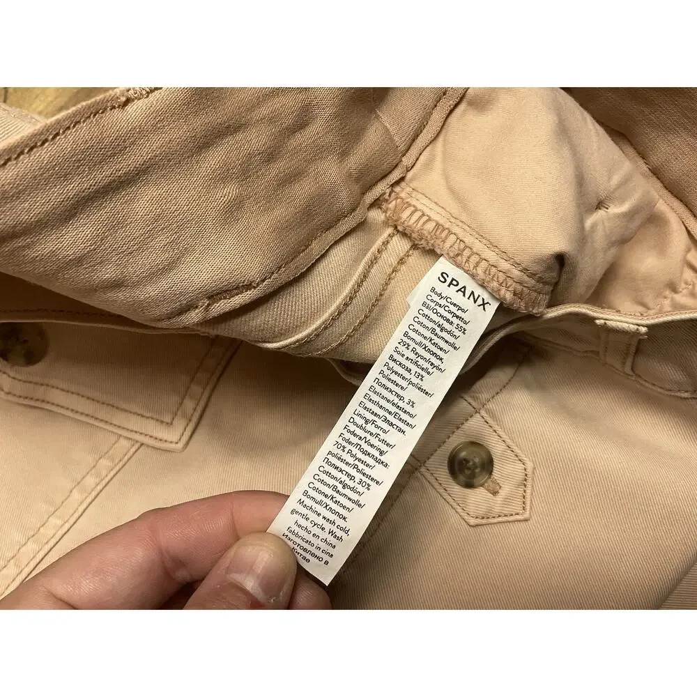Spanx Women's Large Blush Pink Stretch Twill Wide Leg Cropped Pants High Rise